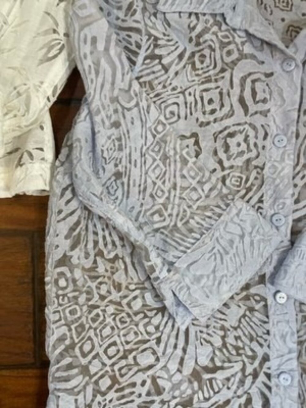 Womens Size M Sheer Button Up Shirts White Blue Coastal Coquette Boho Chic - Picture 3 of 11